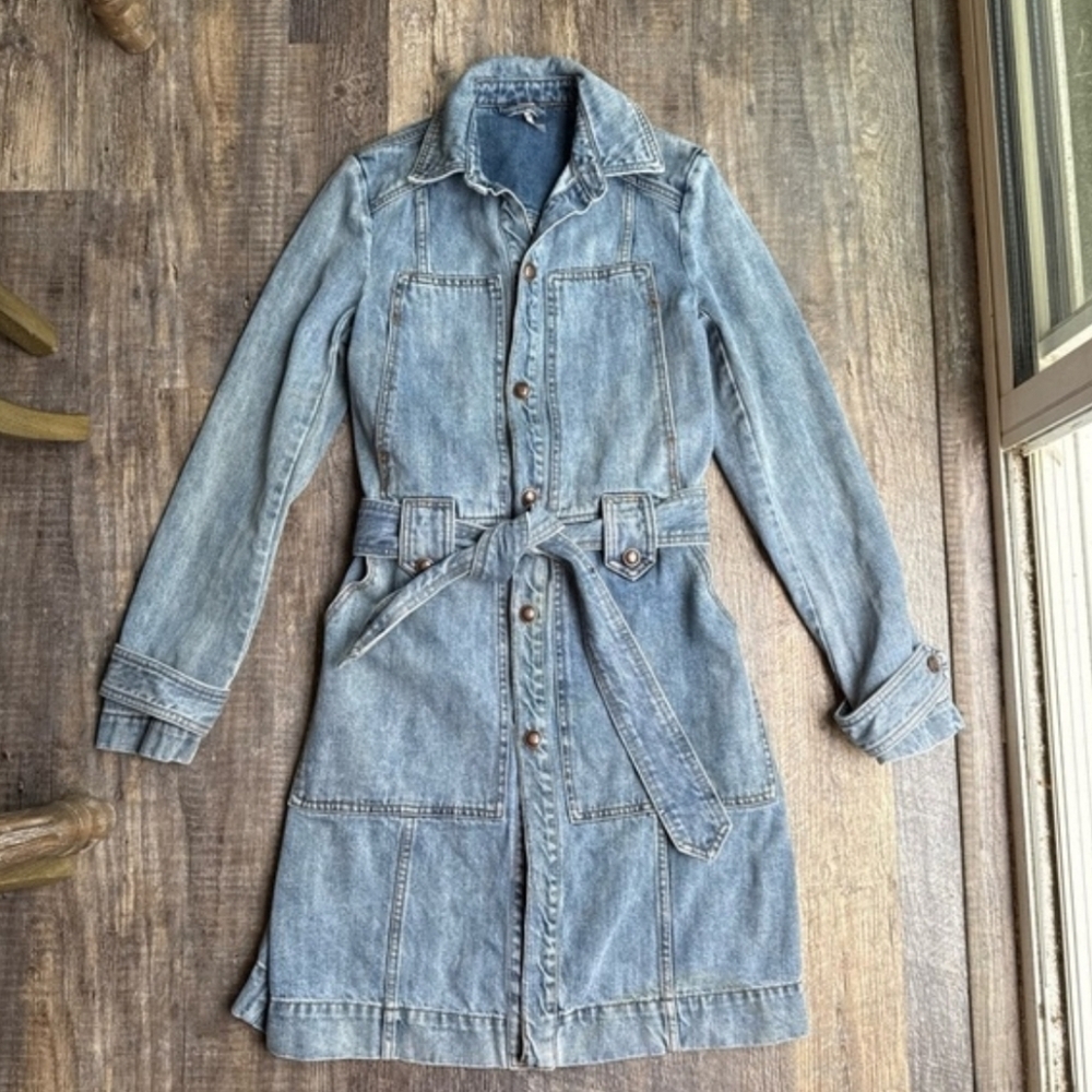 Free People Womens Denim Jean Button Up Dress Size XS - Picture 2 of 8